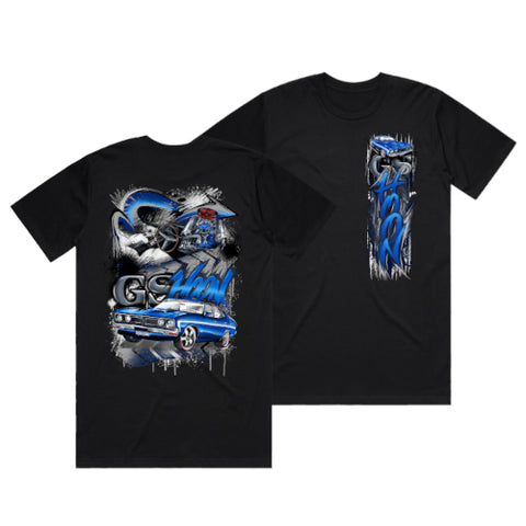 HOON CUSTOMS GSHOON XB FORD FAIRMONT GS GRAFFITI T-SHIRT FRONT AND BACK PRINT