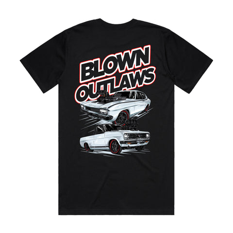 BLOWN OUTLAWS FUKYEA & FUKDAT RED & WHITE TEXT T-SHIRT FRONT AND BACK PRINT