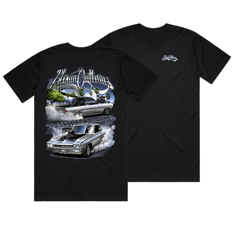 BLOWN OUTLAWS FUKYEA & FUKDAT SYDNEY T-SHIRT FRONT AND BACK PRINT