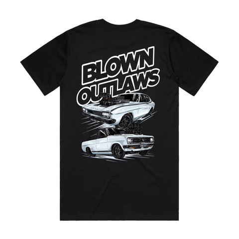BLOWN OUTLAWS FUKYEA & FUKDAT WHITE TEXT T-SHIRT FRONT AND BACK PRINT