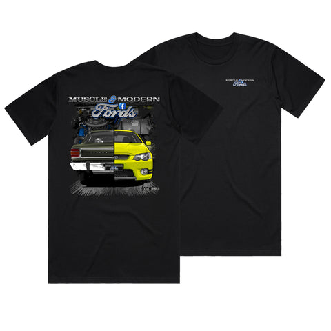 MUSCLE & MODERN FORDS T-SHIRT FRONT AND BACK PRINT