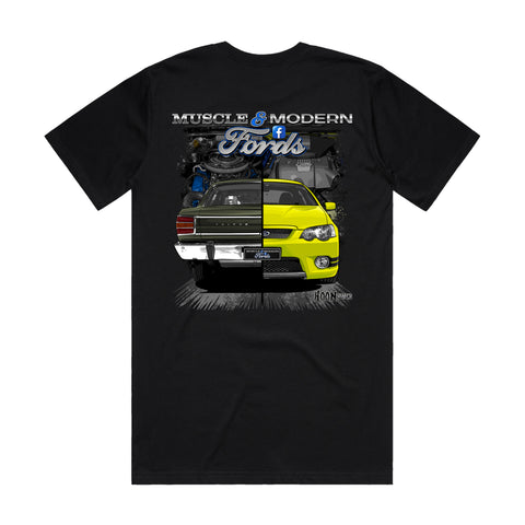MUSCLE & MODERN FORDS T-SHIRT FRONT AND BACK PRINT