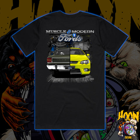 MUSCLE & MODERN FORDS T-SHIRT FRONT AND BACK PRINT