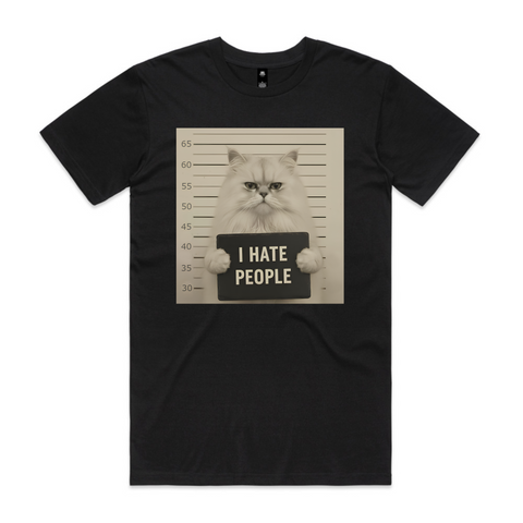 HOON CUSTOMS I HATE PEOPLE WAMPA PERSIAN CAT T-SHIRT FRONT PRINT